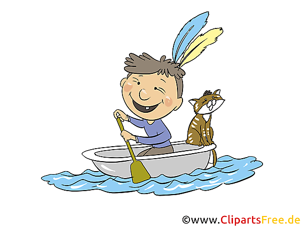 Junge spielt Indianer mit Boot Cartoon, Clipart, Bild, Illustration