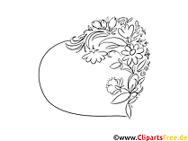 ハートの絵 カラーリング イラスト白黒の花巻きひげ